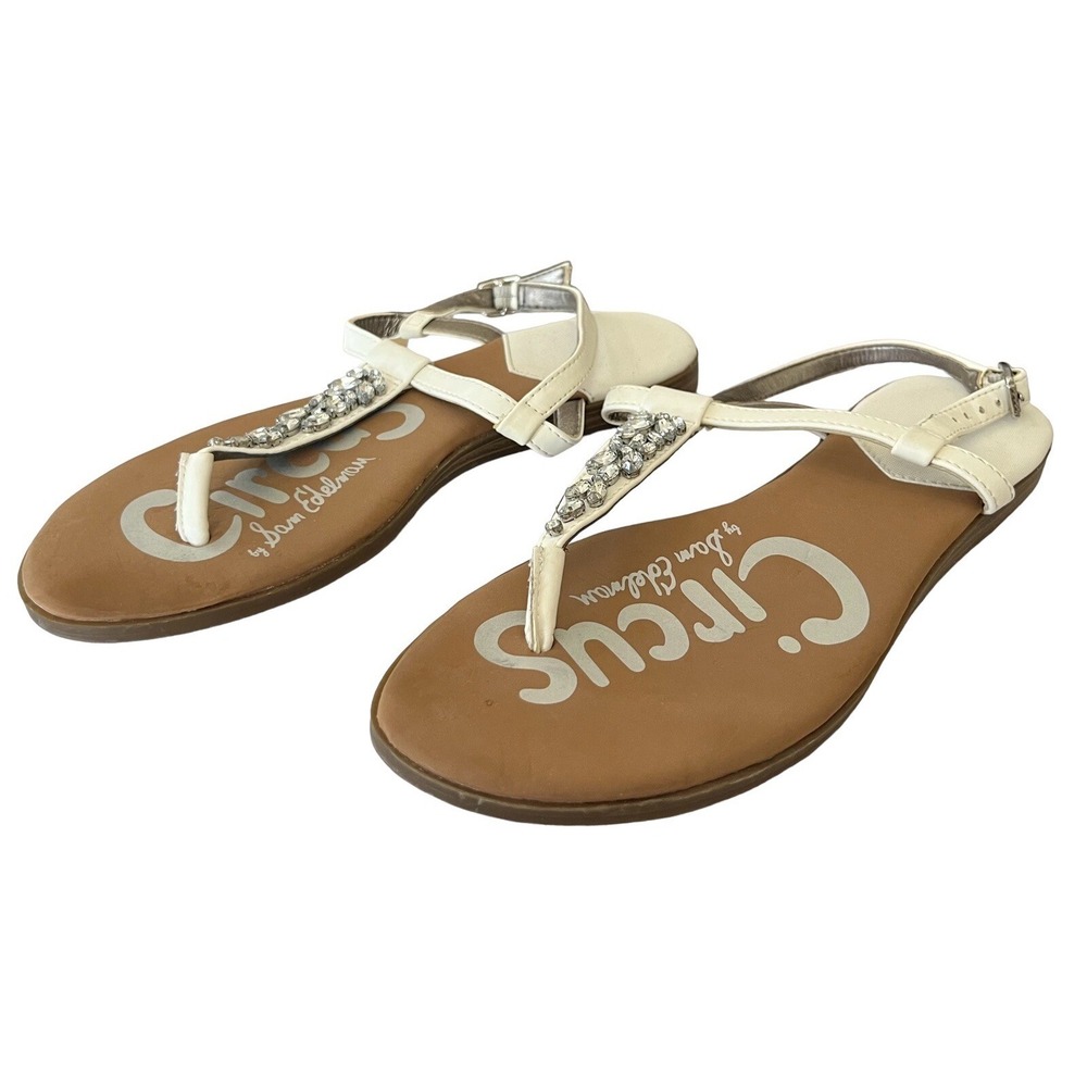 Circus Sam Edelman Sandals Womens 6.5M Ivory Rhinestone Faux Leather Casual